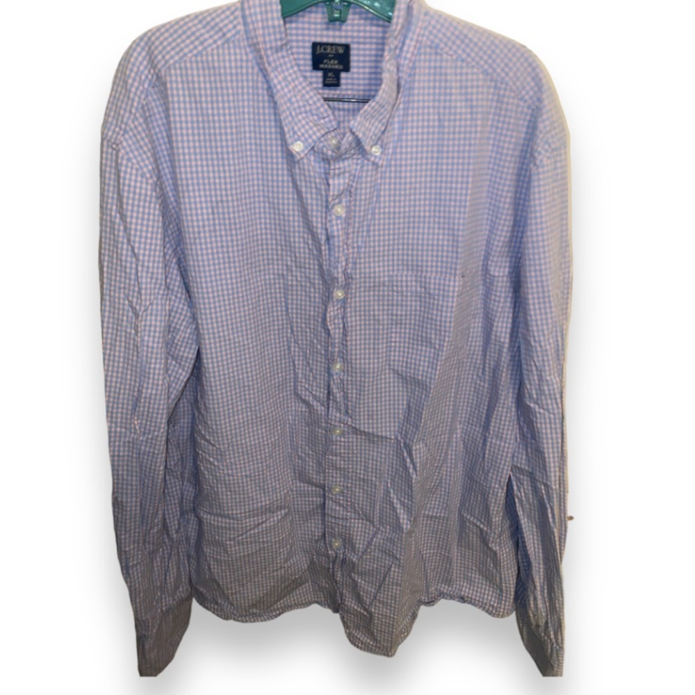 J.CREW Men Slim Fit Flex Washed Gingham Plaid Long Sleeve Button Up Shirt XLarge